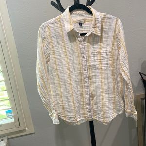 Long Sleeve Gauze Button-Down Shirt, Pale Rainbow Stripes, Medium